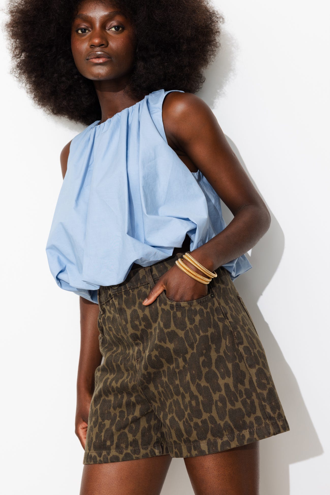 Short léopard en toile Femme