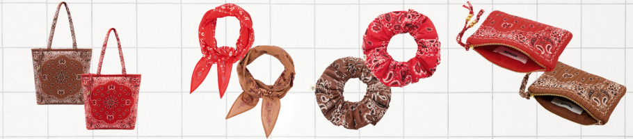 accessoires bandana, sac, écharpe, chouchou et trousse