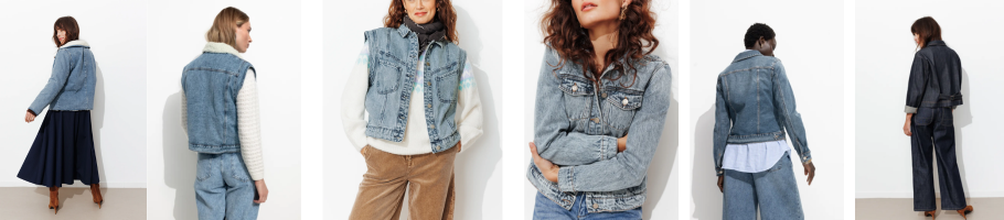 mannequin portant des vestes en jean avec des looks différents 